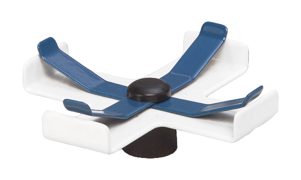 White and blue plastic device on a white background