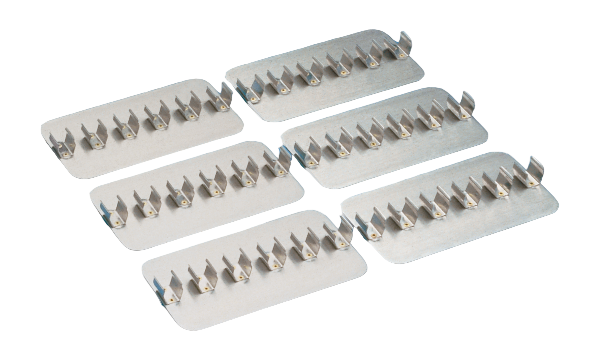 Set of metal brackets on a white background