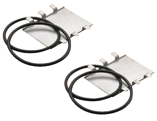 Two metallic heating elements with black wires on a white background