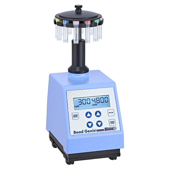 Bead Genie lab equipment with digital display on a white background