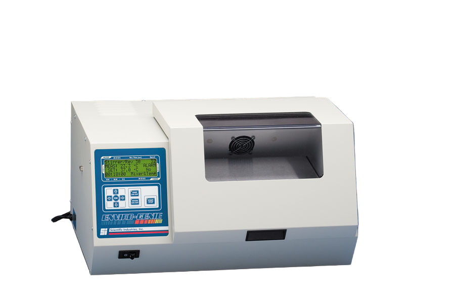 White lab machine with digital display on a blue background