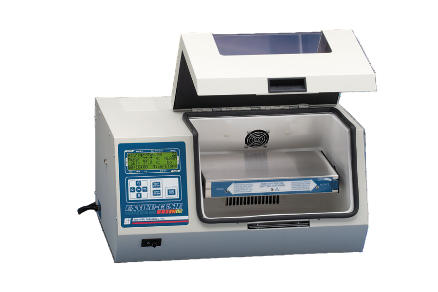 Lab incubator with digital display on a blue background