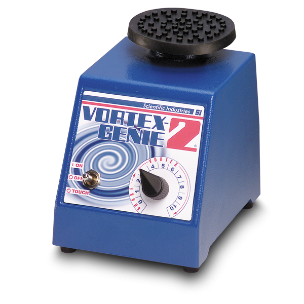 Blue vortex concentrator with black top on a white background