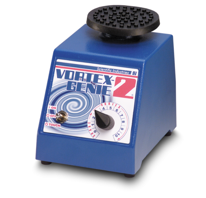 Blue vortex concentrator with black top on a white background